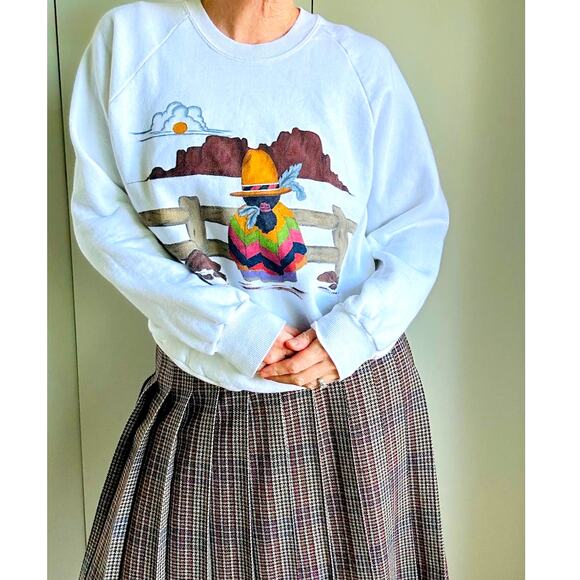 Vintage 90s Sweatshirt Handpainted Desert Scene Native Southwest Medium Fit - Picture 1 of 4